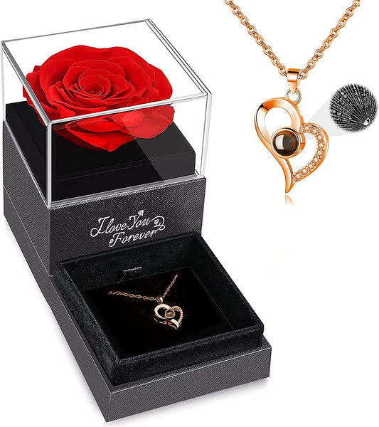 "Eternal Love: Preserved Real Rose Necklace - The Perfect Valentines Day Gift for Her, Forever Blooming Flowers for Women, Celebrating Love with Mom, Wife, and Girlfriend - Unforgettable Anniversary and Birthday Surprise!"