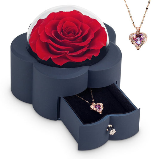 "Enchanting Red Rose Necklace in a Luxurious Preserved Flower Gift Box - Perfect for Mother's Day, Valentine's Day, Christmas, Thanksgiving, Anniversaries, and Proposing to Your Special Woman"